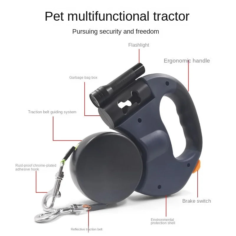 Double Dog Retractable Leash with Rotating Handle & FLASHLIGHT