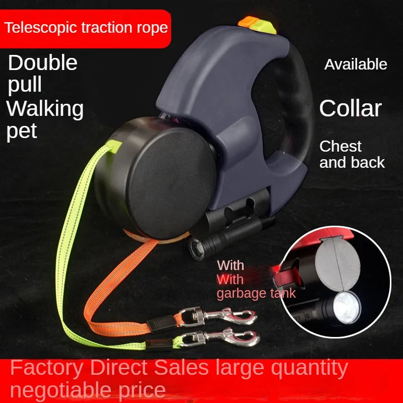 Double Dog Retractable Leash with Rotating Handle & FLASHLIGHT