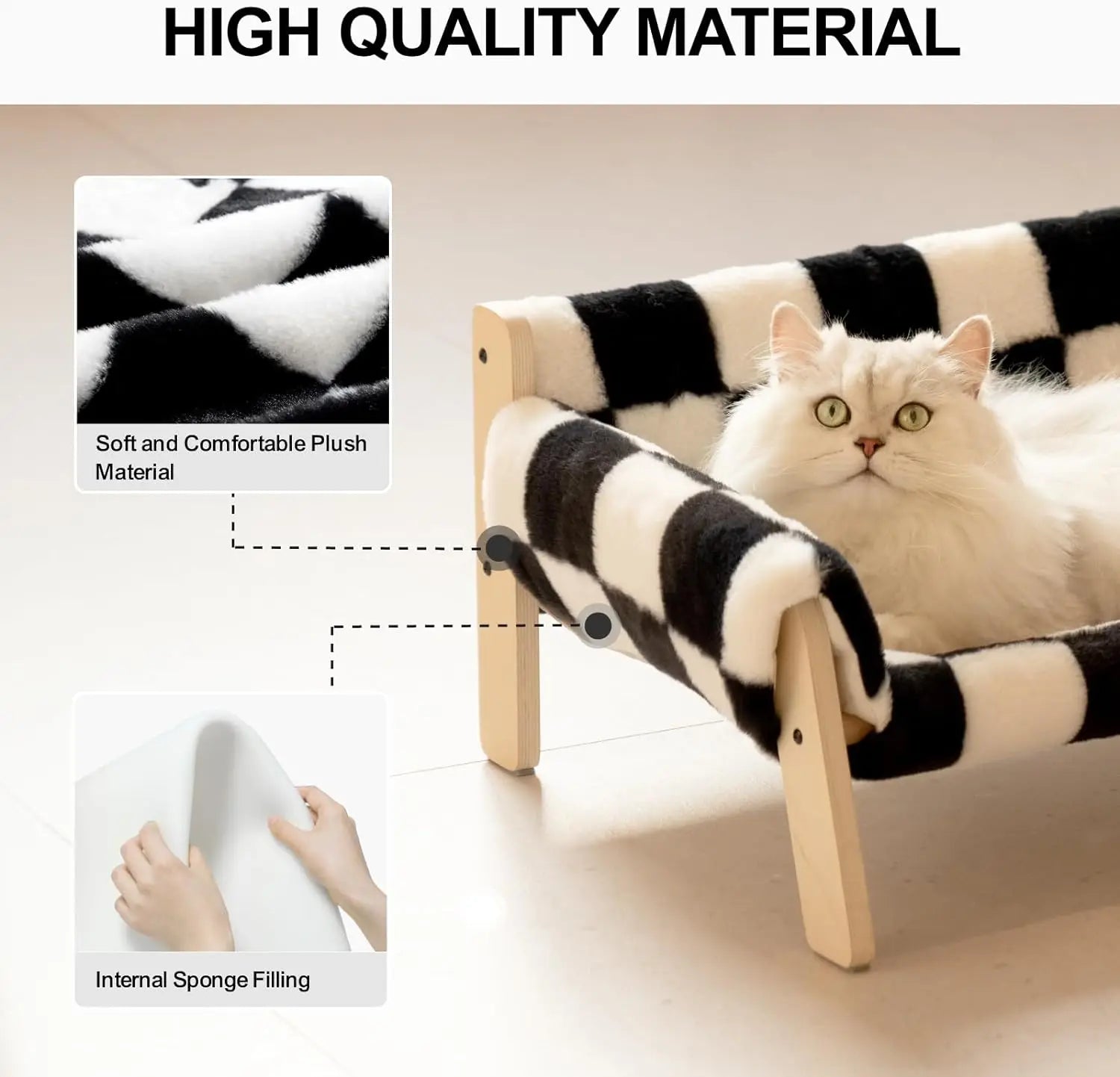 Wooden Indoor Pet Furniture Elevated Cat Mattress Beds