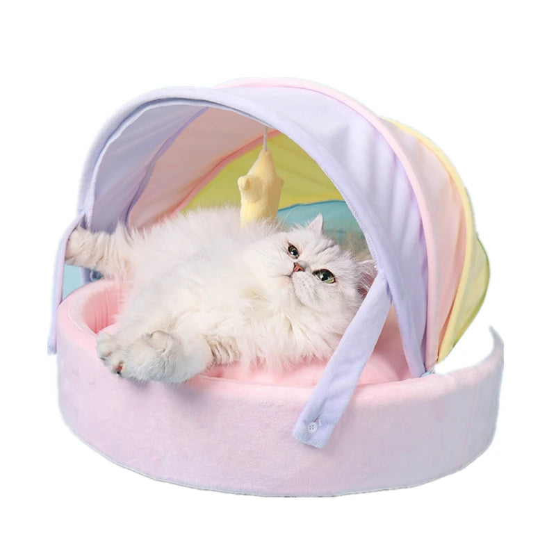 Cute Bed Rainbow Winter Warm Cat Tent