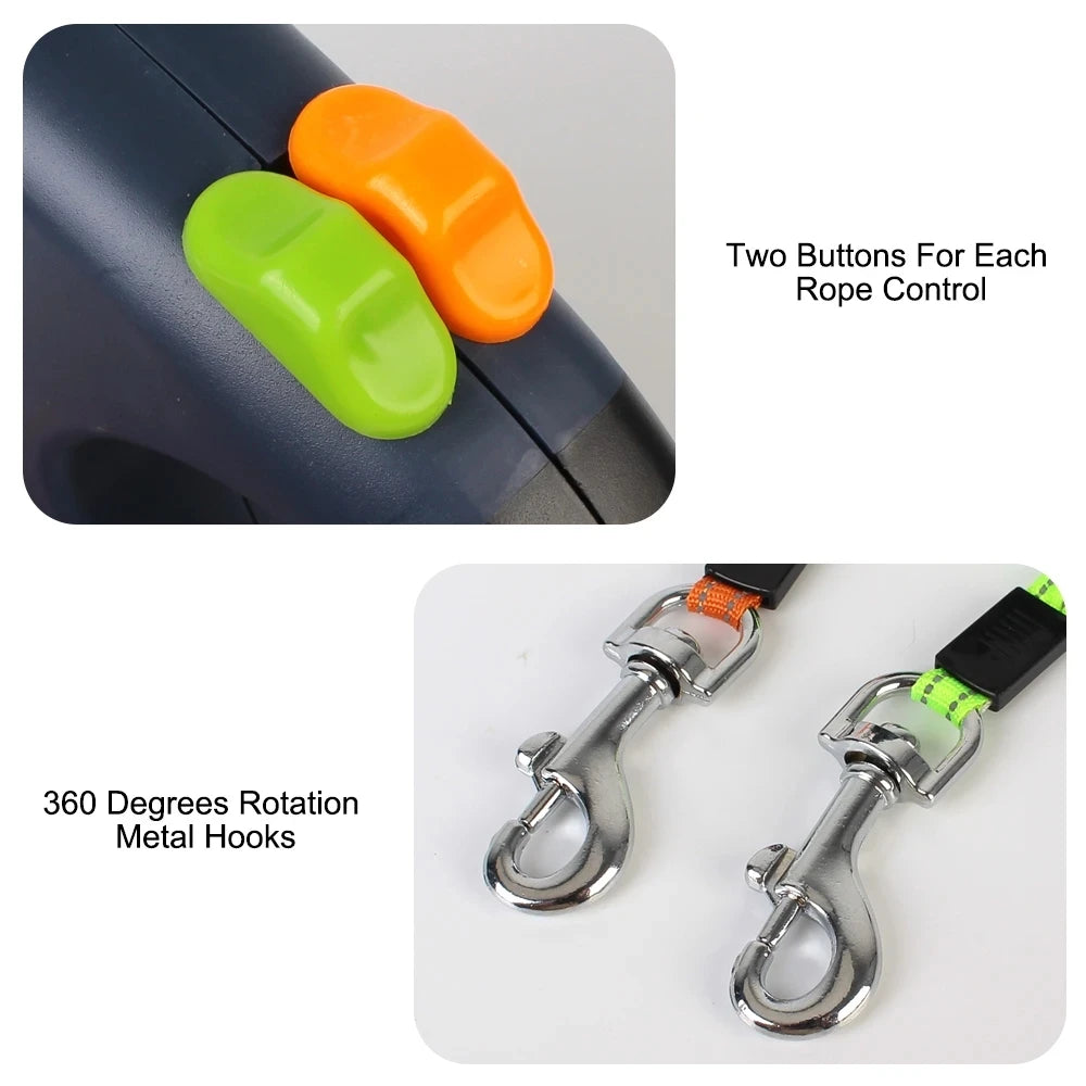 Double Dog Retractable Leash with Rotating Handle & FLASHLIGHT