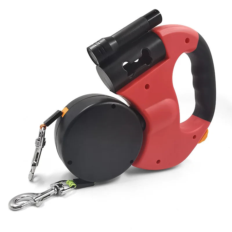 Double Dog Retractable Leash with Rotating Handle & FLASHLIGHT