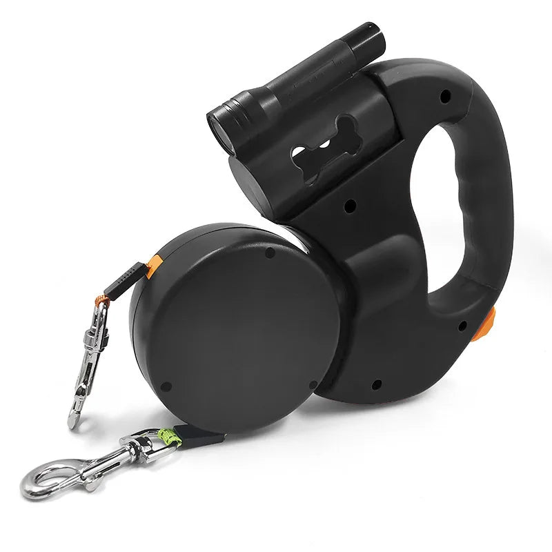 Double Dog Retractable Leash with Rotating Handle & FLASHLIGHT