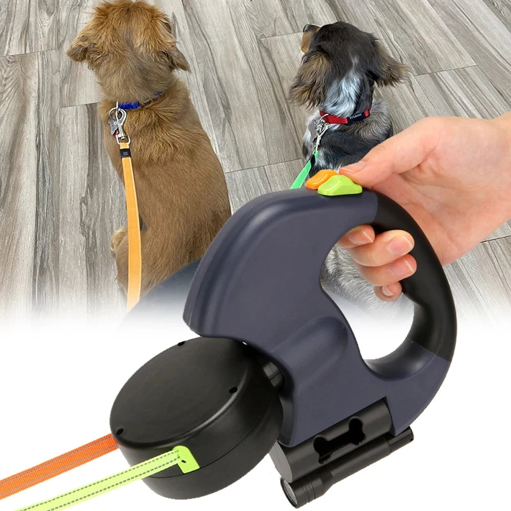 Double Dog Retractable Leash with Rotating Handle & FLASHLIGHT