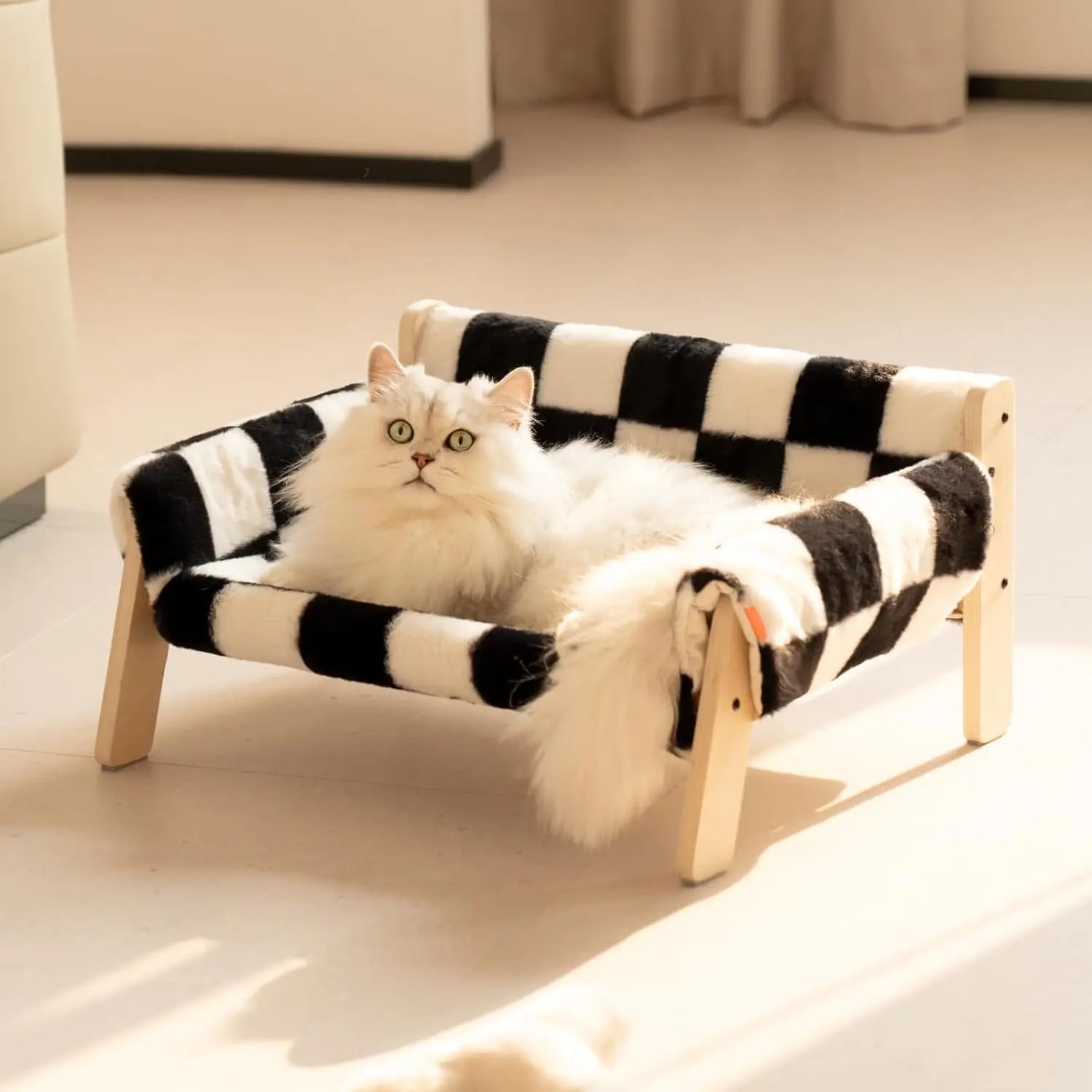 Wooden Indoor Pet Furniture Elevated Cat Mattress Beds