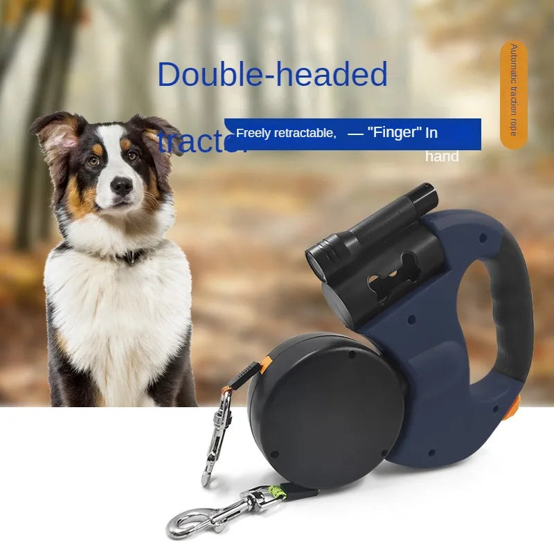 Double Dog Retractable Leash with Rotating Handle & FLASHLIGHT