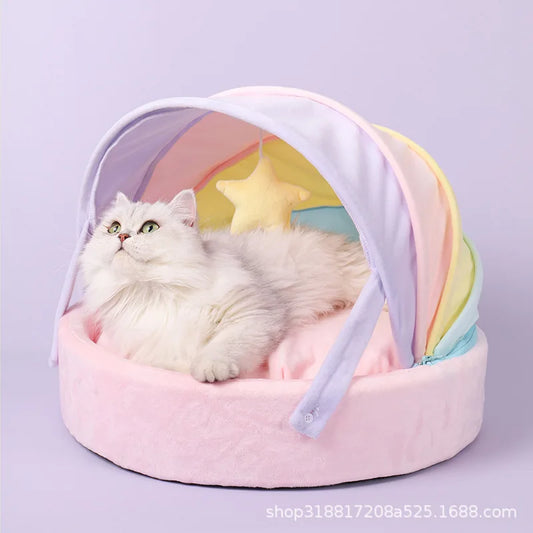 Cute Bed Rainbow Winter Warm Cat Tent