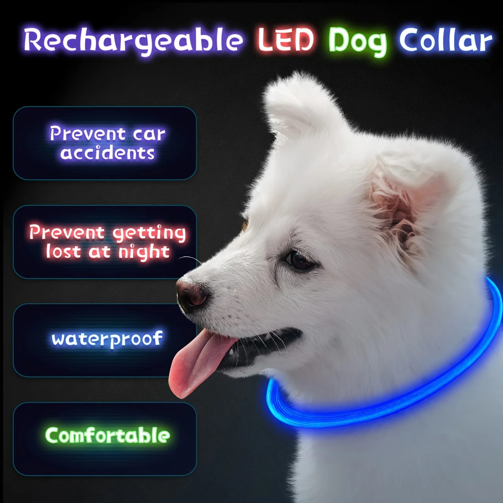 Pet LED Anti-Lost Luminous Collar USB Rechargeable Pet Collar