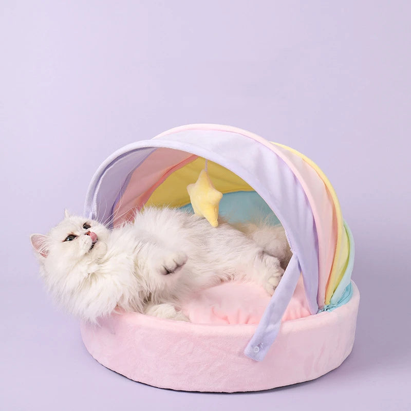 Cute Bed Rainbow Winter Warm Cat Tent