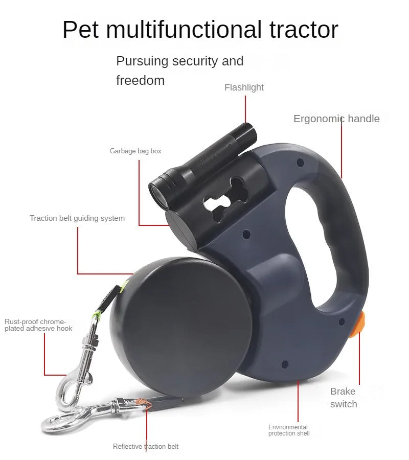 Double Dog Retractable Leash with Rotating Handle & FLASHLIGHT