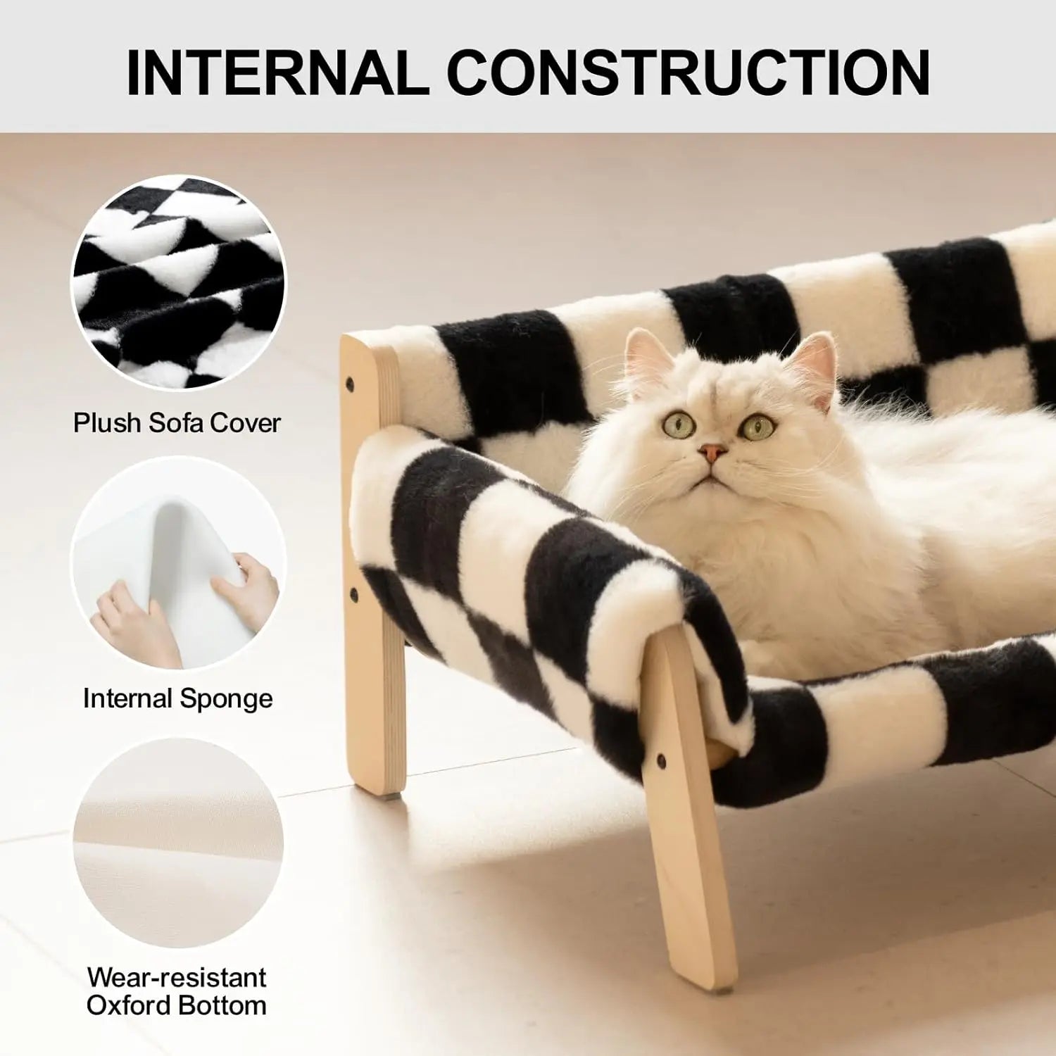 Wooden Indoor Pet Furniture Elevated Cat Mattress Beds