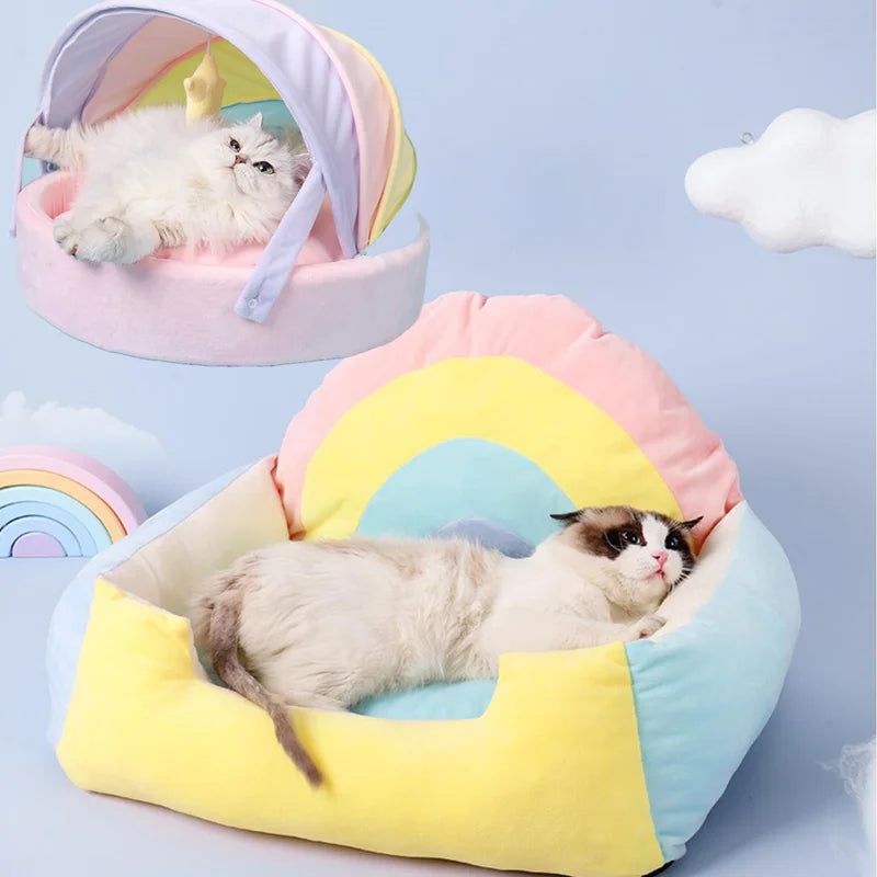 Cute Bed Rainbow Winter Warm Cat Tent